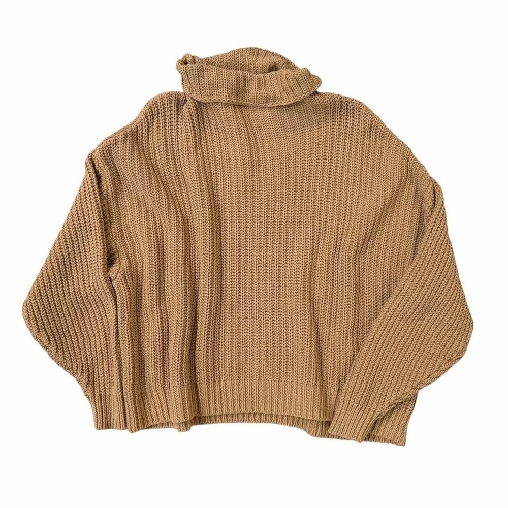 Free People Tan oversized turtleneck sweater